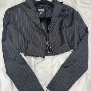POSTER GIRL Charcoal Pinstripe Cropped Blazer